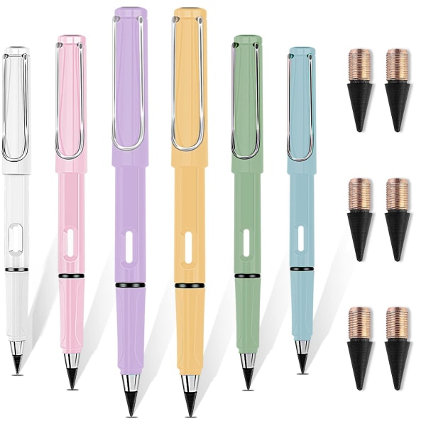 6 stk evigvarende blyant, evigvarende blekkblyanter med 6 stk erstatningsspisser, Infinity blyant magiske blyanter, bærbar gjenbrukbar, slettbar skriveblyant,