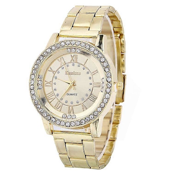Dame Mode Rustfrit Stål Analog Quartz Armbåndsur Rhinestone Armbåndsur