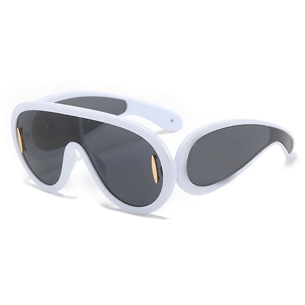 Unisex Cool Stil Stora Bågar Solglasögon Portabla Hållbara Anti UV Glasögon för Kvinnor Män White