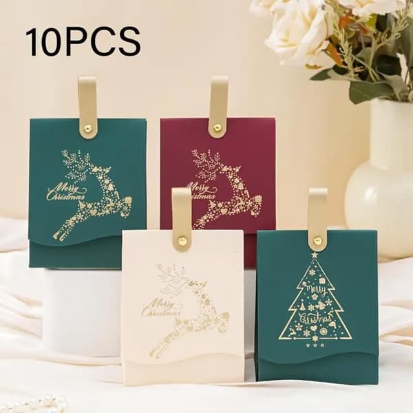 Set med 10 julgransformade presentaskar – perfekta för kakor, godis och choklad (grön).