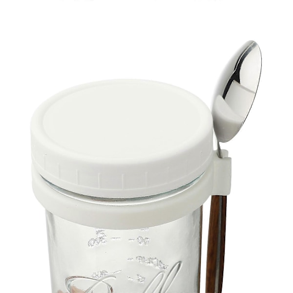 Glasbehållare för Havregryn med Sked - 350ml Flerfärgad 30 cl Mason Jar med Bred Öppning för Overnight Oats, Flingor, Yoghurt - Lufttät Förslutning och Läcksäkert Lock White 600ML