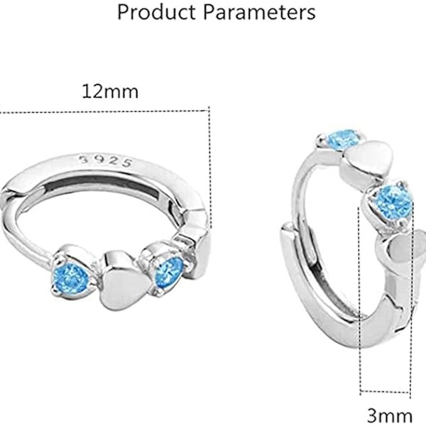 Små bøyleøredobber for kvinner tenåringsjenter S925 Sterling Silver Brusk Tiny Cute Huggie Hoops Hypoallergenic for Sensitive Ear Baby-Blue CZ