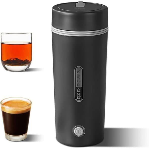 Bærbar elkedel i 304 rustfrit stål til te/kaffe, automatisk slukning og overophedningsbeskyttelse, sort