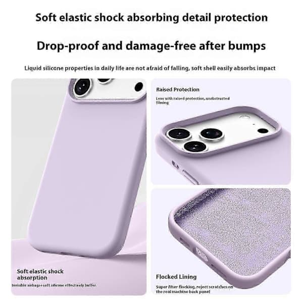 iPhone 17 Pro Max-deksel Mykt mikrofiberfôr, flytende silikon + PC-beskyttelse Lys kaffe Lys kaffe Light Coffee