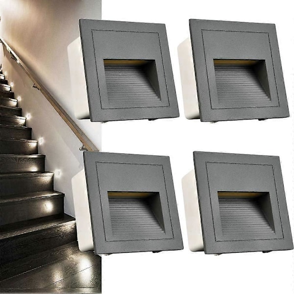 Arotelicht 4-pack 3W LED Infälld Belysning 120V Trappstegsbelysning Varmvit 3000K IP65 Vattentät Infälld Vägglampa Trapphuslampa, Inomhus Utomhus Trädgård
