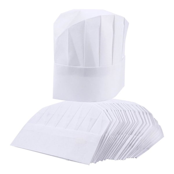 Kokkehatter 24-pakninger til engangshvitt papir, kokkrekvisita, kokkeutstyr, justerbare kokkehatter for profesjonelle kjøkken som er kompatible med baking, kulinarisk hygiene
