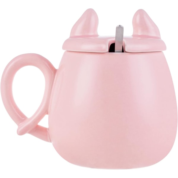 All-Pie Pig Mug Cute Ceramic Coffee Cup with lid and Spoon,Special Tea Cup Set Pink 500ml (4#)