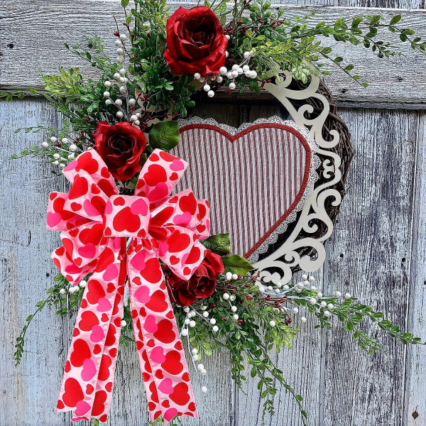 Alla hjärtans dag rosetter, stor röd hjärtformad Alla hjärtans dag krans rosett present rosett trädtopp för Alla hjärtans dag bröllop mors dag ytterdörr krans