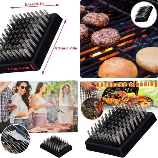 Grillbørstehode, erstatningshode for grillbørste, grillrengjøringsbørstehode med metallbust (svart, 4 stk)