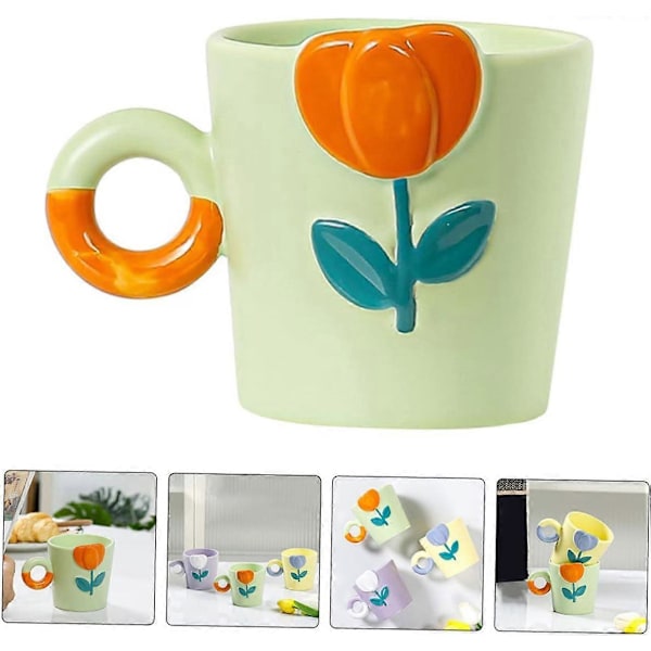 Kopp Keramisk Krus Tulipankrus Kaffekrus Stort Kaffekrus Tulipankaffekrus Keramisk Drikkekrus Gjenbrukbar Latte Krus for Kaffe Keramisk Vannkrus Bærbar