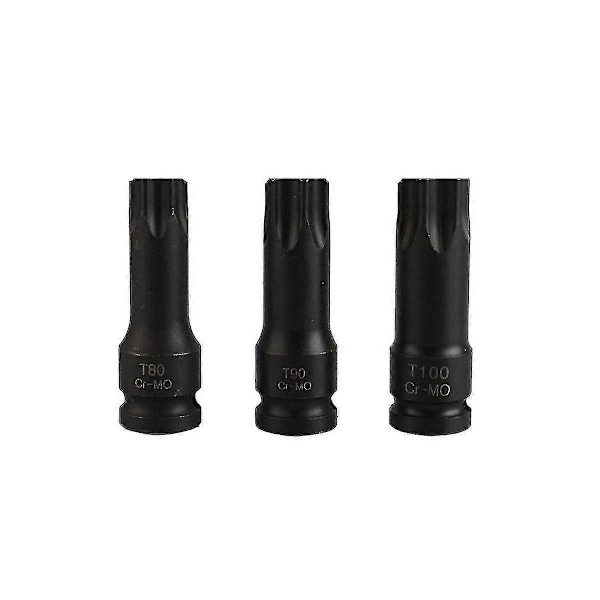 3 Deler 1/2 T80 T90 T100 Sekskant Torx Socket Verktøysett Pneumatiske Skiftenøkkelbeslag - Bra