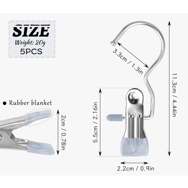 Klämma för tvättkrokar i rostfritt stål, 5 st Anti-slip Boot Tvätthängare Bärbara hängande klädnålar Klädhängare Hållare (grå)