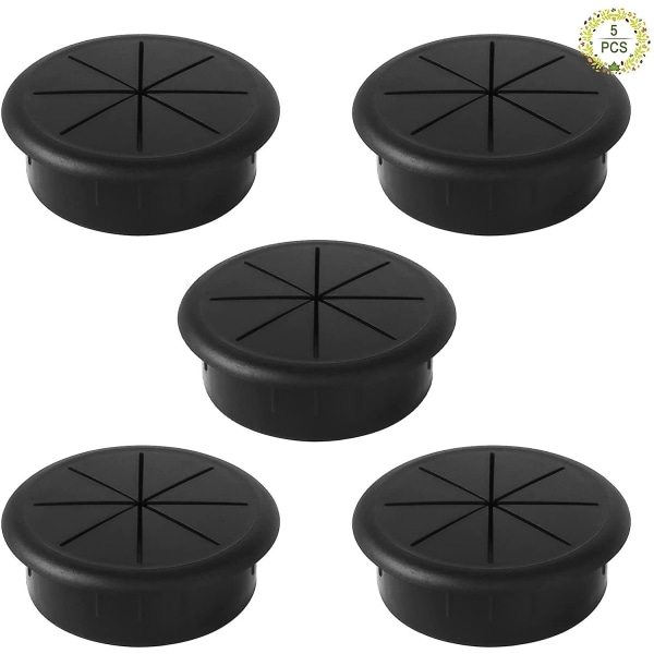 5 stk. Skrivebords Kabelgennemføring Sort Kabelgennemføring Ledningsgennemføring Kabelgennemføring 60mm