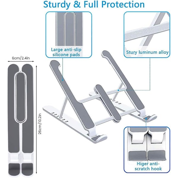 Bærbar computerstand, bærbar ABS ergonomisk computerstander, justerbar, foldbar, ventileret