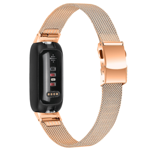 Fitbit Inspire 3:lle sopiva ruostumattomasta teräksestä valmistettu Milanese-tyylinen ranneke, säädettävä lukolla - Kulta Rose Gold