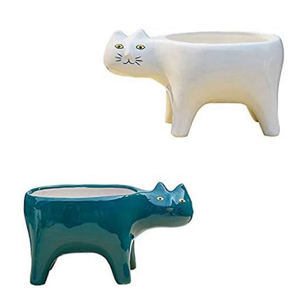 Sukulentplanter Potter i 2 farger Keramikk, Dekorativ Keramisk Blomsterpotte med Drenering, For