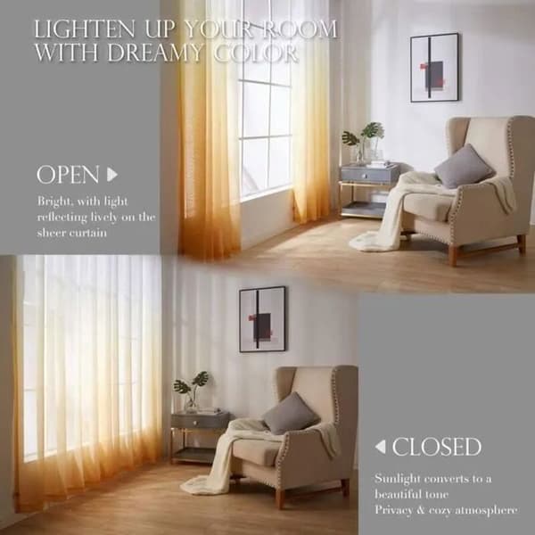Gjennomsiktige gardiner – Gul gradient – 132 x 244 cm – 2 paneler – Sølvmaljer
