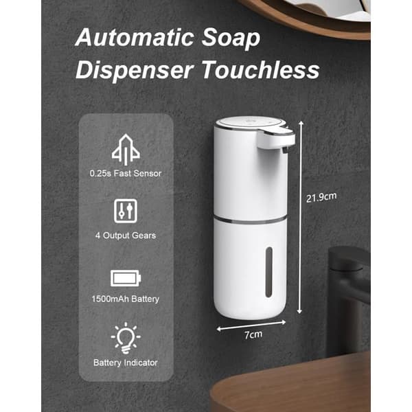 Automatisk sæbedispenser, 380 ML USB C genopladelig flydende sæbedispenser med 4 justerbare niveauer