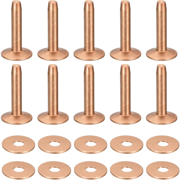 10 set koppar nitar och grader, 10x3,3x21mm solida läder koppar nitfäste för läder DIY hantverksmaterial, koppar ton