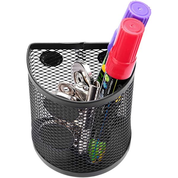 Magnetisk blyantholder, 2 rum net rustfrit stål pen kurv, metal skrive redskab opbevaring arrangør kompatibel med whiteboard, tavle,