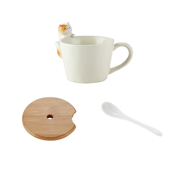 15% Rabat på Kaffe Kop i Form af Kawaii Dyr, 3D Tekop med Låg og Ske til Valentinsdag, Morsdag cat A cup*lid*spoon