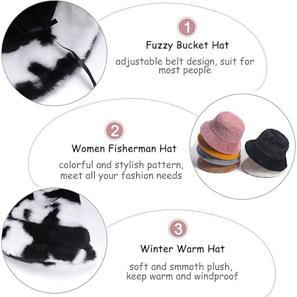 Vinterhinkhatt - Kvinnors fluffig fiskarehatt Mjuk konstpäls Vinterhatt Fuzzy Furry varm hatt Tjock bredbrättad plyschhatt för kvinnor flickor, Ko