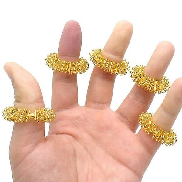 10 st Rostfritt Stål Finger Massage Ring Akupunktur Ring Terapi Avslappning Blod Gold