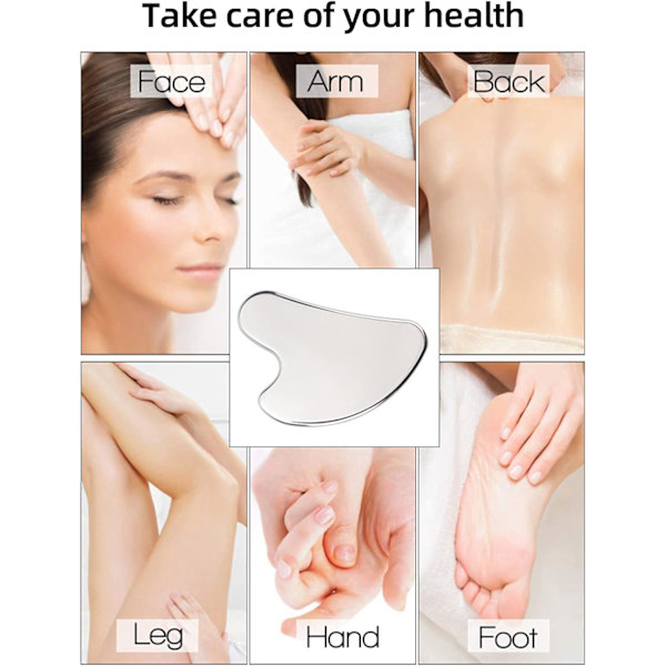 Gua Sha-massageverktyg, Gua Sha-verktyg i rostfritt stål, Gua Sha-ansiktskrapa för smalare ansikte och konturering, hjärtformad