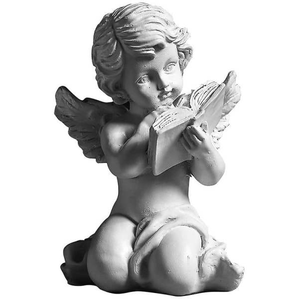 Angel Statue Figur Skulptur Cherub Wings Angel Statue Figur Have Guardian Memorial Statue til hjemmet Borddekoration (2 stk, hvid)