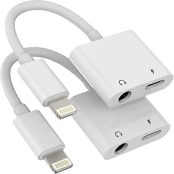 Lightning til 3,5 mm splitter 2-i-1 (2 stk.) Oplader lydkabel stik iPhone AUX adapter til hovedtelefonstik dongle kabel