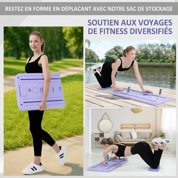 Pilatesbräda – Pilateskit, hopfällbar multifunktionell Pilatesbräda, 5-i-1 Pilatesbräda – Lila