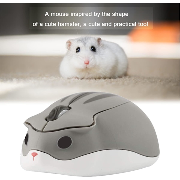 Trådløs mus sød hamsterformet computermus 1200DPI mindre støj bærbar USB-mus trådløs mus til pc bærbar computer notebook (grå)