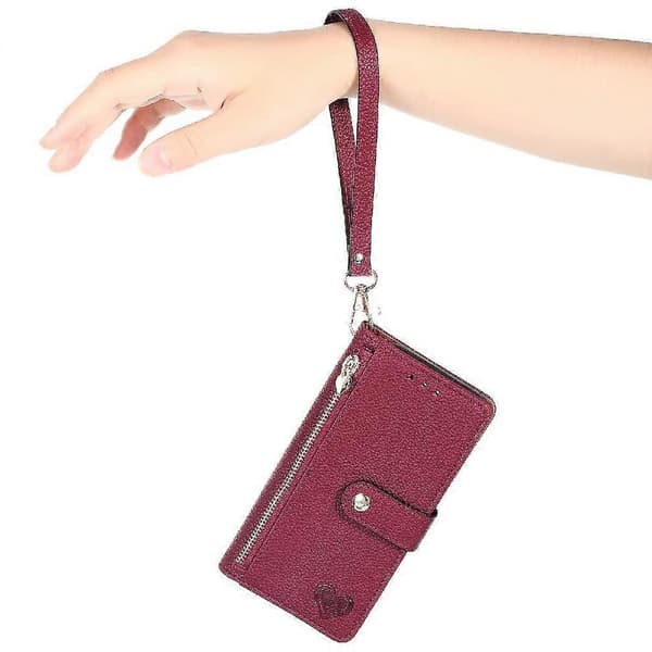 Etui til iPhone 14 Pro Wallet Love Lynlås Læder Etui Lanyard Brown