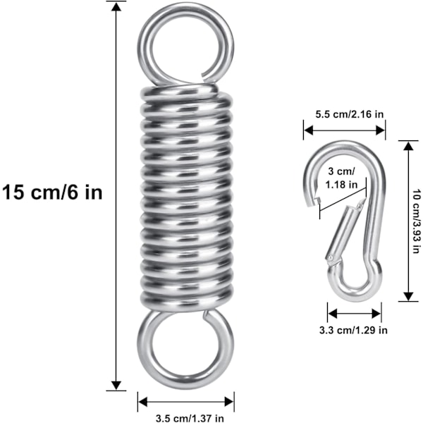 Vårfestesett 250KG Kapasitet, 2x M10 Karabinkroker, 1x Fjær, for Hengekøye Svingestol Boksesekk Yoga Natural