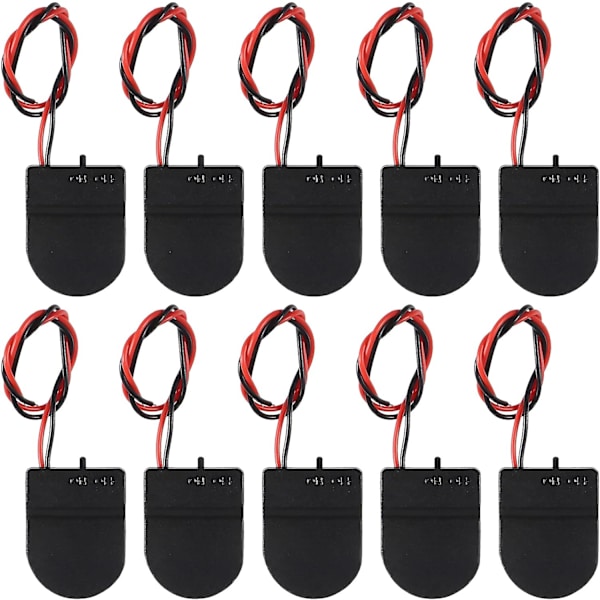 10 stk CR2032 Batteriholder 1x 3V Myntcelle Batteriholder Etui Boks med Ledning ON-OFF Bryter (Svart)