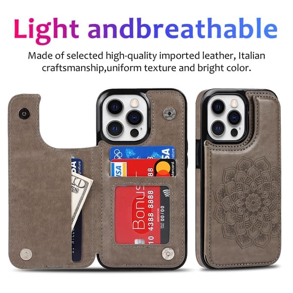 Til iPhone 17 etui med kortholder, blomstermagnetknapper beskyttende pung etui til kvinder til iPhone 17 brwon iPhone 17 Pro Max