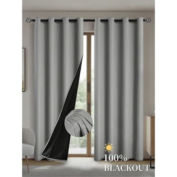 Mørklægningsgardiner med isolerende foring, kompatible, til stue, soveværelse, grå [JUN] grå 100X250CM 1 STK & ringtop grey 100X250CM 1PCS&Grommet Top