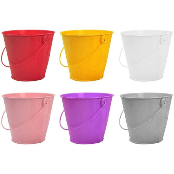 6 stk. Mini søde metal spand chokolade slik spande æske bryllup fest favoriser DIY tin favoriser spande små planter spande, 4 x 5,5 x 6 cm