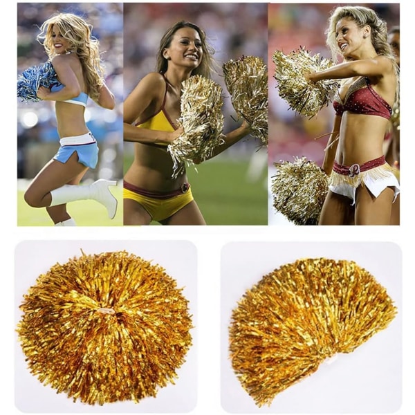 2-pak fluffy cheerleader pompoms ultra skinnende metallisk folie cheerleader pompoms Håndholdte cheerleader pompoms med plastfingerring