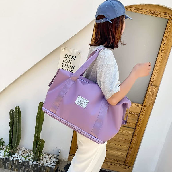 Reise Duffel Bag, Håndveske Sports Gym Bag med Tørr Våt Separert, Vanntett Stor Trenings Duffel Bag, Overnatting Bag for Reise, Sport(Lilla)