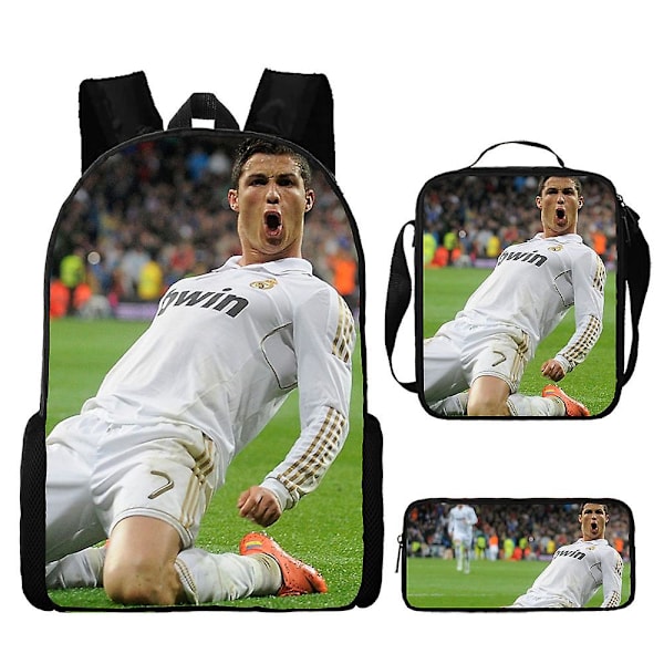 Cr7 Fotbollsstjärna Skolväska Reseryggsäck Lunchväska Pennfodral Set För Barn Studenter 6 3Pcs Set