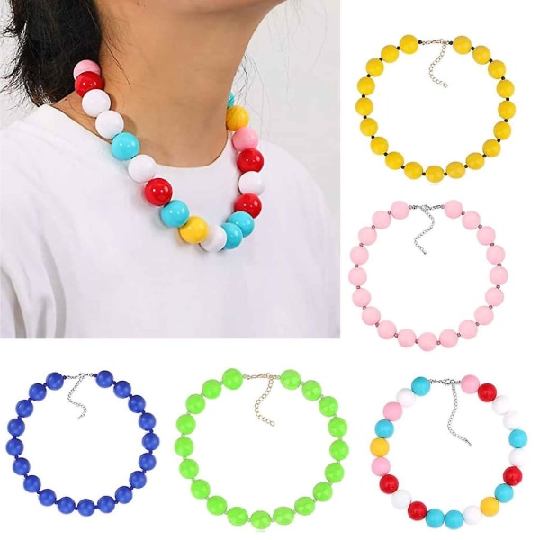 Colorful Resin Beaded Statement Choker Necklace Acrylic Chunky Beads Necklace