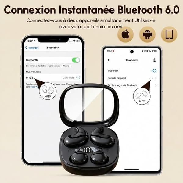 Diskrete In-Ear-hodetelefoner for sidesovere – Mini 2-i-1 trådløse Bluetooth-søvnørepropper – Svart