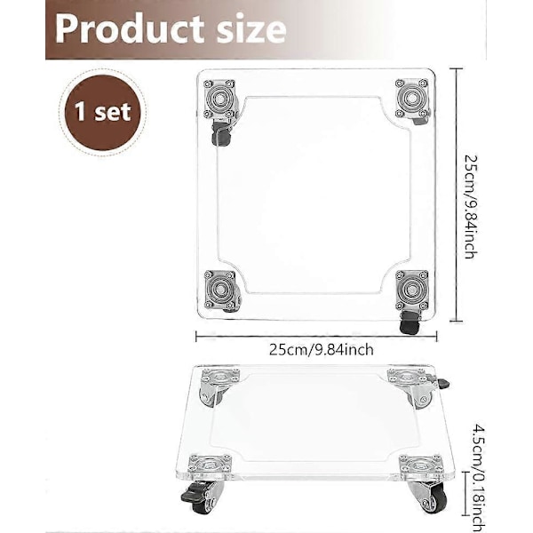 Akryl Plante Caddy Heavy Duty 30Kg /66lbs Kapacitet 10x10inch Kvadratisk Klar Plantepotte Stativer med 4 Gummihjul Låsbar Plante Stativ til Indendørs Udendørs
