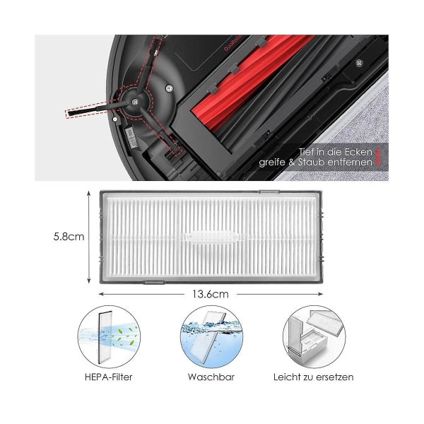 Tilbehørssæt til S8/s8+hovedrullebørster Sidebørster Filtermoppeservietter, Vakuumrobotreservedele A