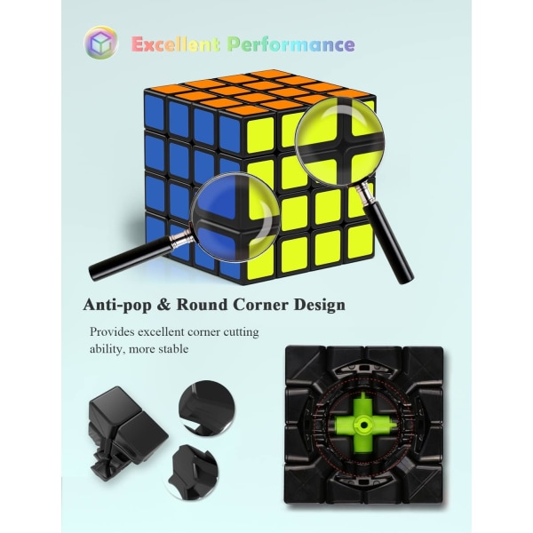 4X4 Speed ​​Cube, QiYuan Original 4x4x4 Fast Cube Super-slitesterk klistremerke med livlige farger (4x4x4)