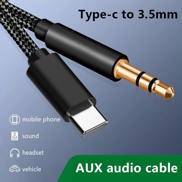 Aux-kabel Typ-C USB-C till 3,5 mm Jack för mobiltelefontillbehör Black