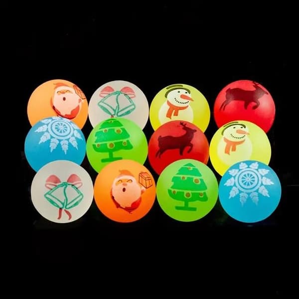 Jule hoppebolde - IHABOR - 12 bolde - Ikke-giftigt gummi - Selvlysende - Juledesigns