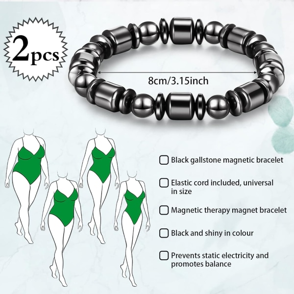 Magnetic Stone Bracelets for Women Black Ladies Bracelets Unisex Stylish Anxiety Bracelet Magnets Bracelets(2 Pcs)