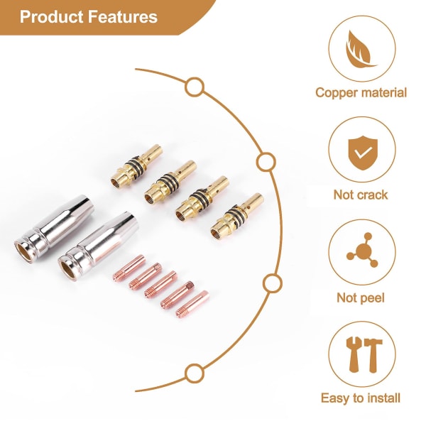 11 stk/sett Mig sveisemunnstykke sveisebrennermunnstykker gullspissholder kontakttupper 0,040 tommer gassdiffus